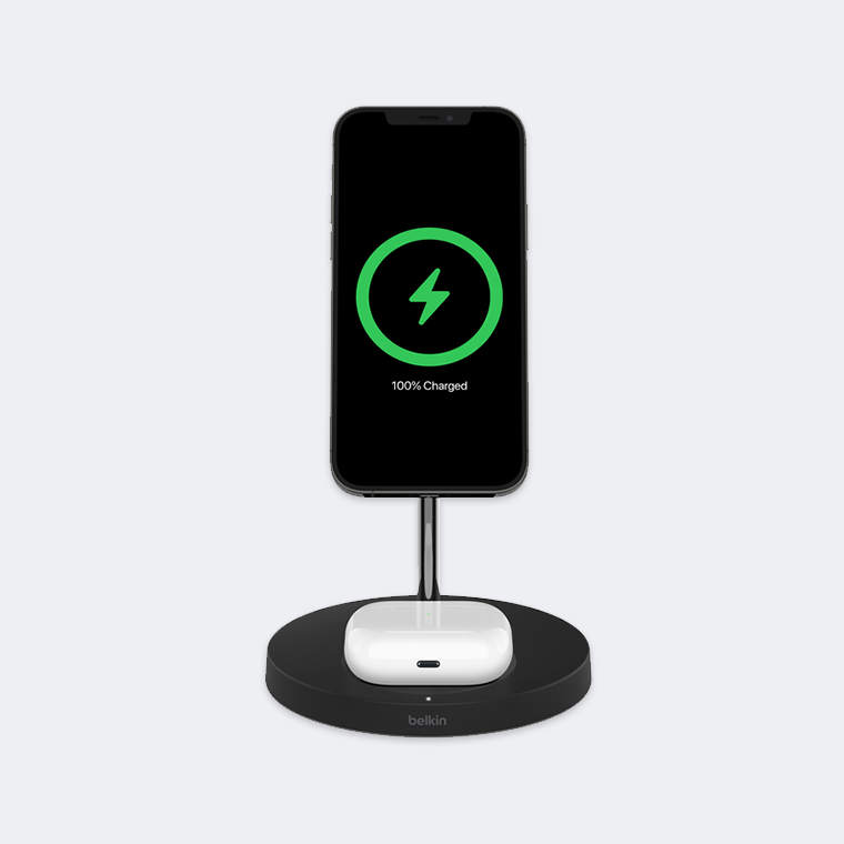 BELKIN MAGSAFE WIRELESS 2IN1 CHARGER STAND BLACK (UK Plug, 3 Pin - Feature 1