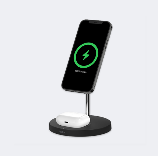 BELKIN MAGSAFE WIRELESS 2IN1 CHARGER STAND BLACK (UK Plug, 3 Pin) -Overview