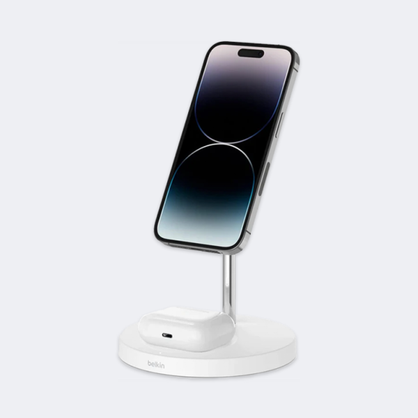 BELKIN MAGSAFE WIRELESS 2IN1 CHARGER STAND WHITE (UK Plug, 3 Pin)