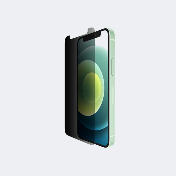 BELKIN SCREENFORCE™ Tempered Glass Privacy Treated Screen Protector for iPhone 12 Mini Easy Align tray, cleaning cloth, Dust removal sticker. - Image 2